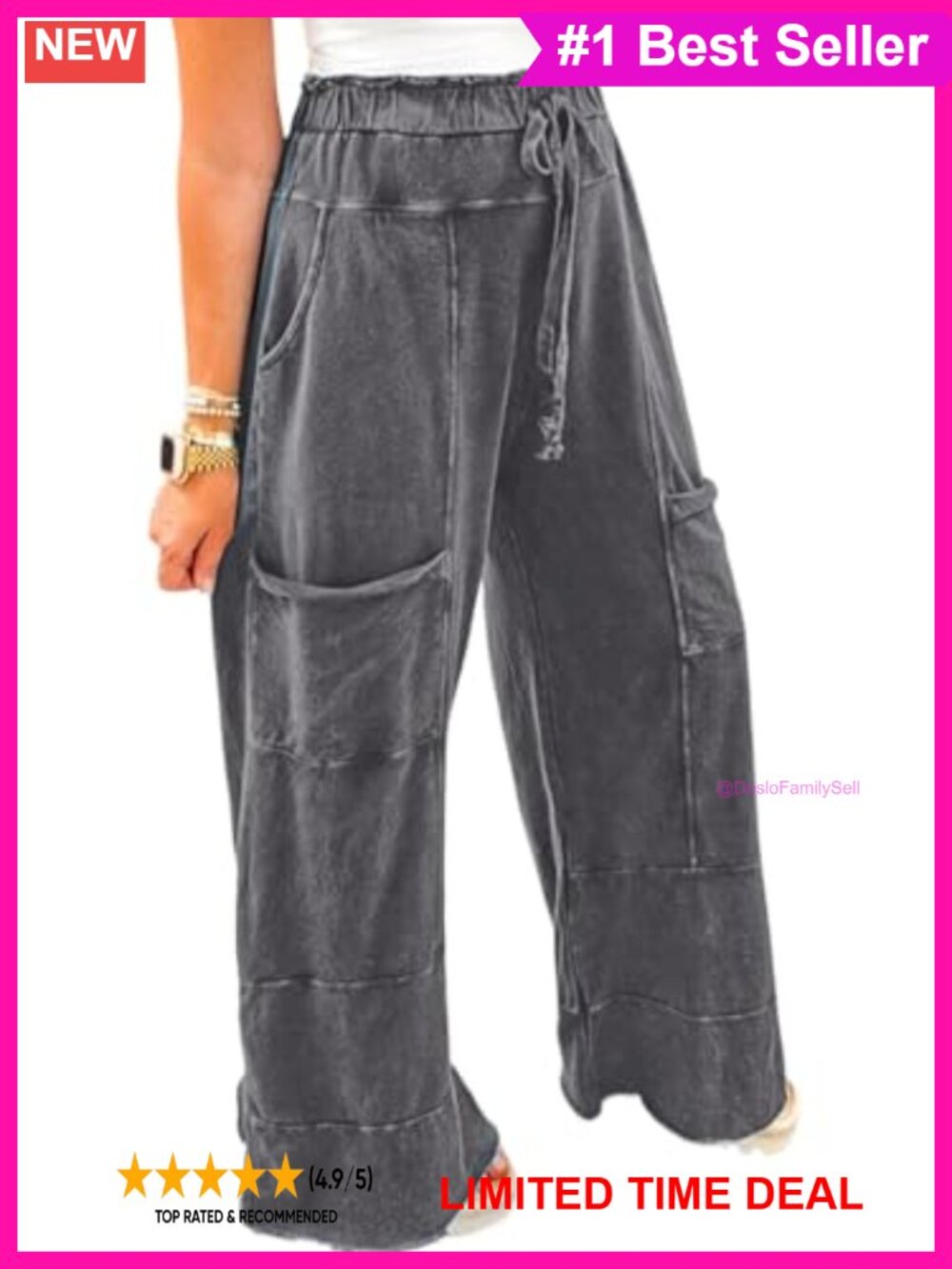 Women's Straight Leg High Rise Elastic Waist Polyester Casual Pants Trousers
